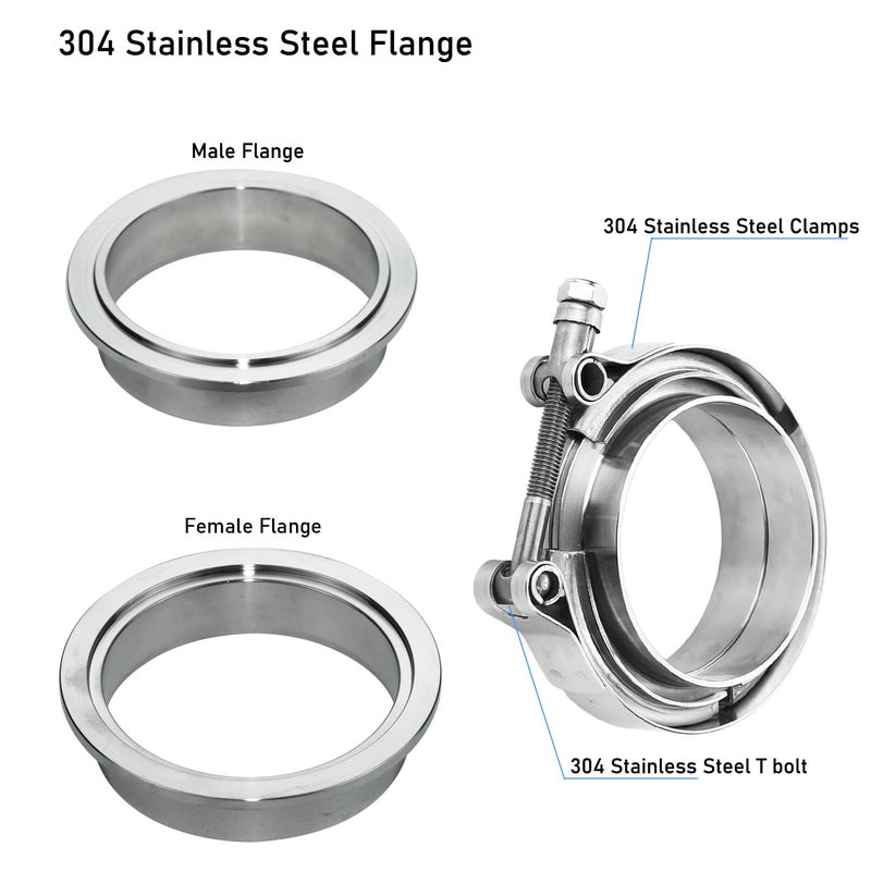 AKIHISA 1.75 Inch V Band Clamp with Flange Male Female Stainless Steel_304 for Exhaust System, Turbocharger, Downpipe, Muffler 1 Pack - Image 3